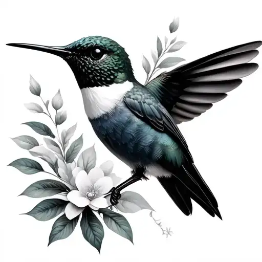 Black White Hummingbird tattoo design idea
