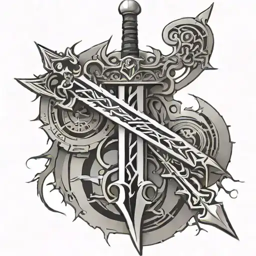 a sword in cyber sigilism tattoo and that is not so runic, that is something more neotribal tattoo design idea