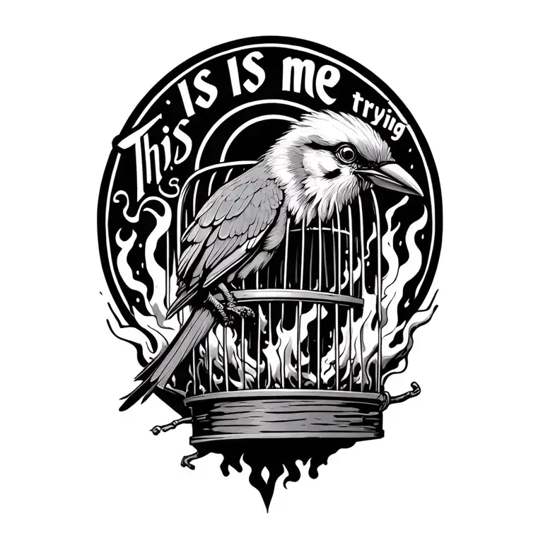 "This is me trying" Bird Cage rising from the ashes tattoo design idea