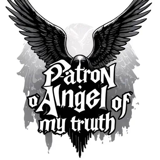 "Patron Angel of my truth" Gabriel Angel tattoo design idea