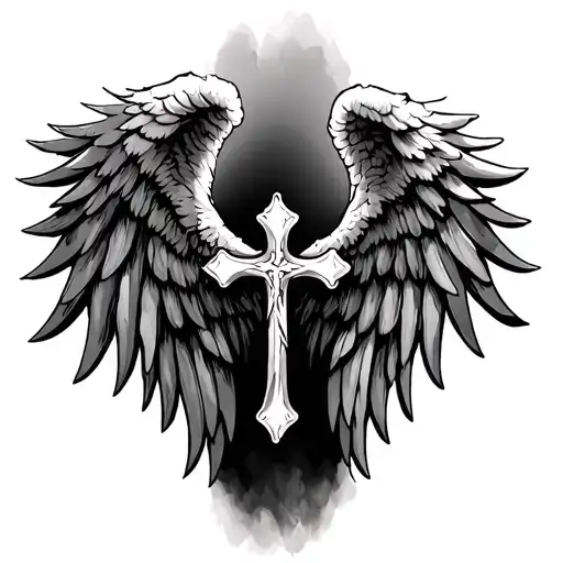 cross angel wings tattoo design idea