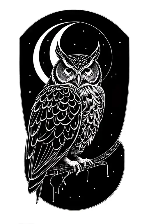 owl  crescent moon galaxy tattoo design idea