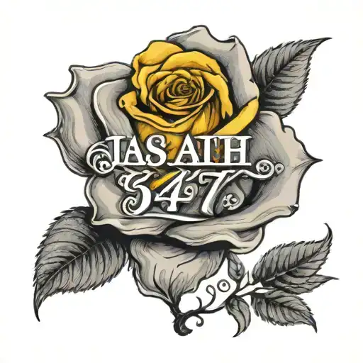 text that says "Isaiah 54:17" with a yellow rose  tattoo design idea