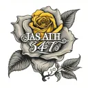 text that says "Isaiah 54:17" with a yellow rose  tattoo design idea
