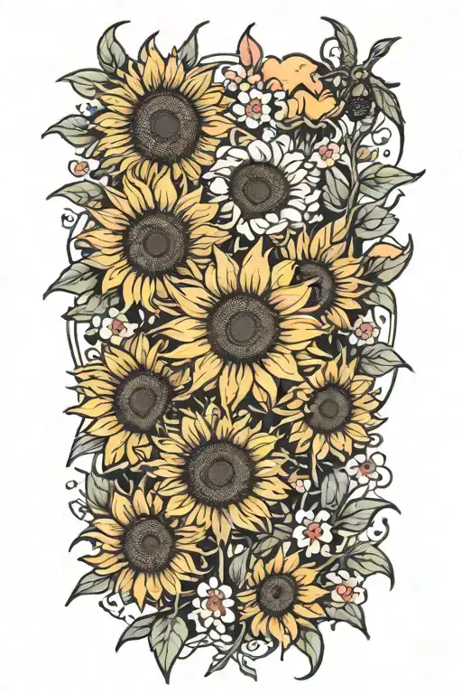 field of sunflowers blooming cherry blossom tattoo design idea