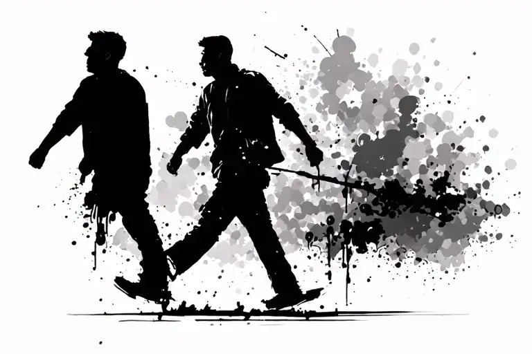 sillhouette of a man walking with a clear past and a blurry future tattoo design idea