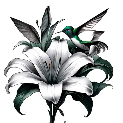 Lily And Hummingbird tattoo design idea