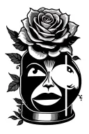 laugh face, cry face, dove, rose, hour glass tattoo design idea