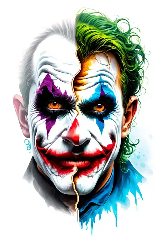 Joker split face one eye tattoo design idea