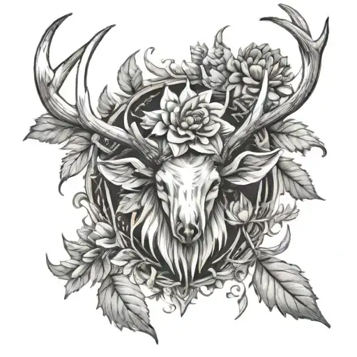 Antler with Dahlias tattoo design idea