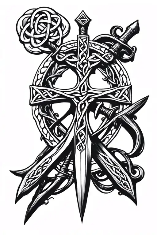 celtic cross and swords tattoo design idea