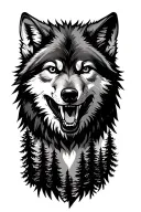 wolf head grinning with trees/forrest underneath towards the wrist tattoo design idea
