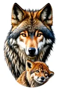 wolf with two cubs tattoo design idea
