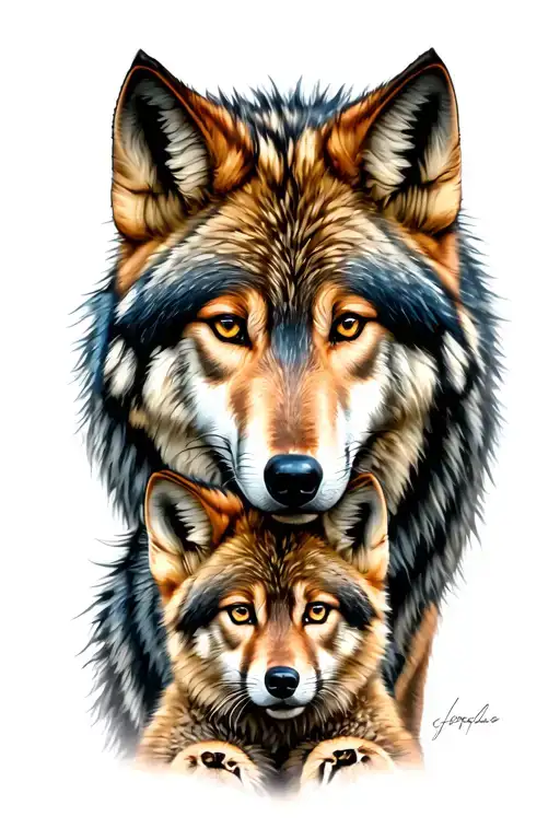 wolf with two cubs tattoo design idea