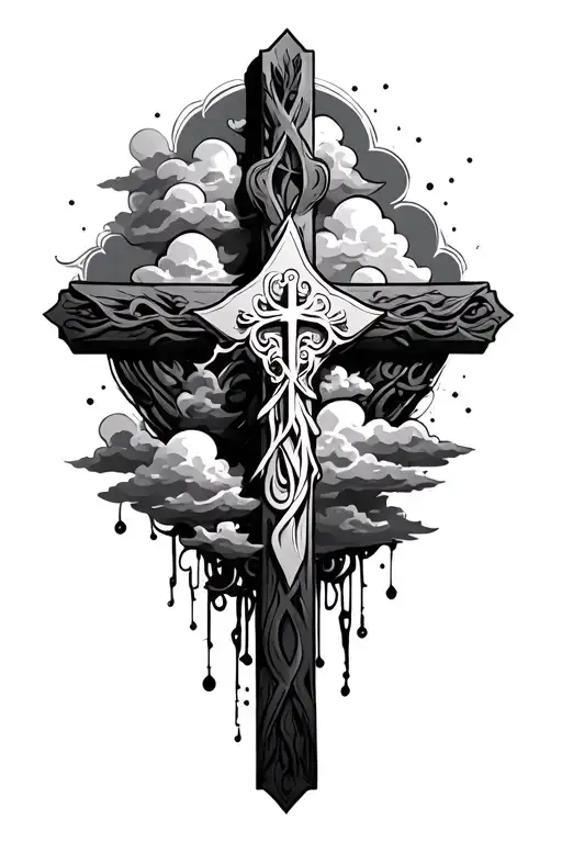 crosses and clouds surrounding tattoo design idea