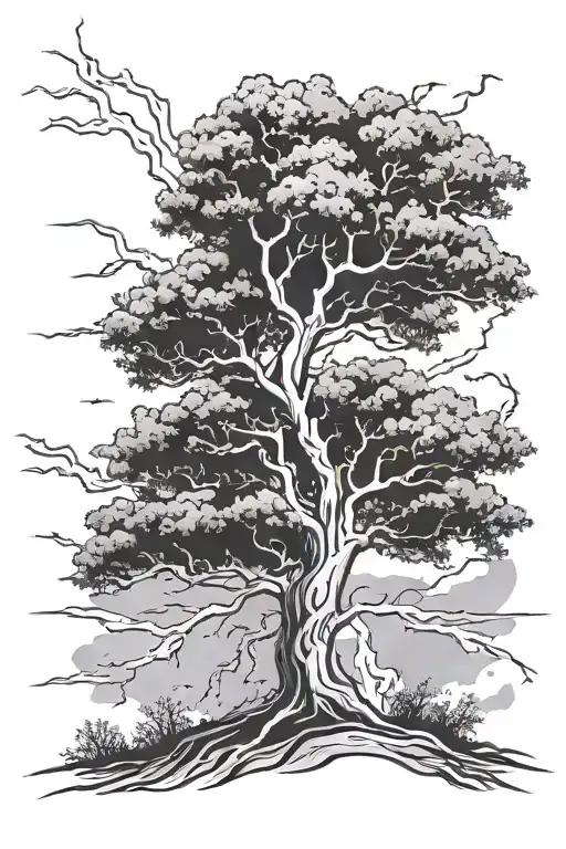 lightning bolt hitting tree tattoo design idea