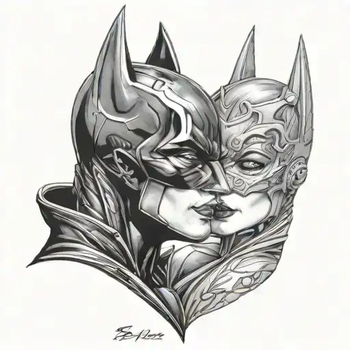 catwoman kissing batman tattoo design idea