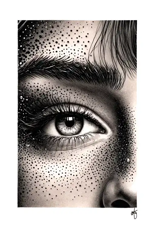 realistic stipple female eye tattoo design idea