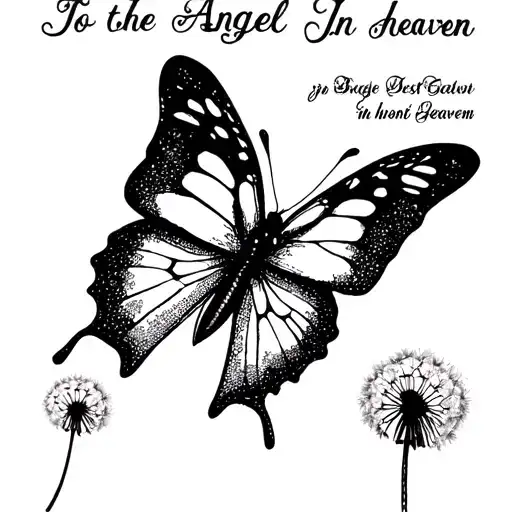 "To the best angel in heaven" butterfly and dandalion tattoo design idea