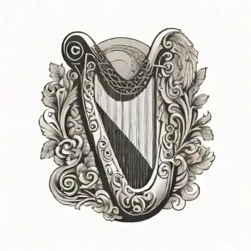 irish harp with angel tattoo design idea