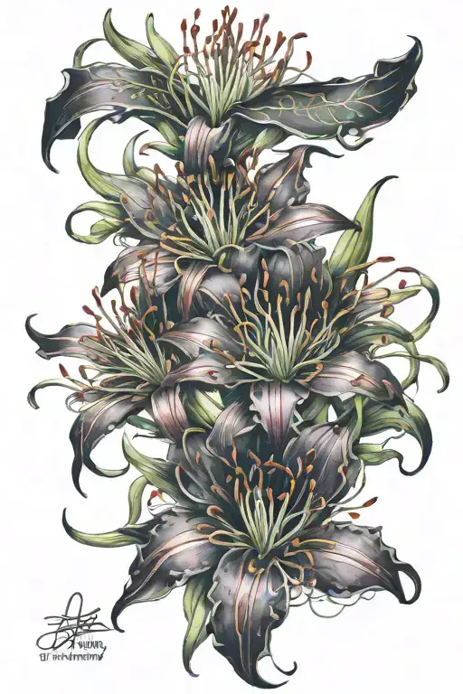 wording "Its beauty in the struggle, ugliness in the success" with red spider lilies intertwined tattoo design idea