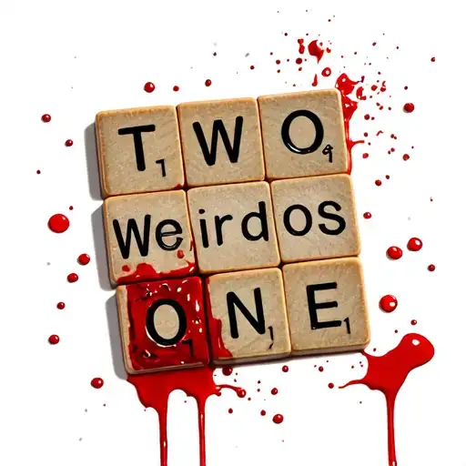 Bloody scrabble tiles that say Two Weirdos, One Scrapbook tattoo design idea