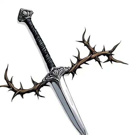 a christian sword with a handle wrapped in thorns  tattoo design idea