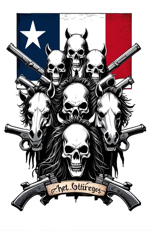 gothic four horsemen with skulls guns gears and texas flag  tattoo design idea