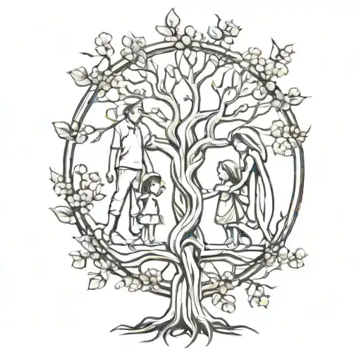 family holding hands in tree of life intertwined tattoo design idea