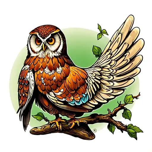 weeping willow tree and owl perched on a ceramic chicken wing tattoo design idea