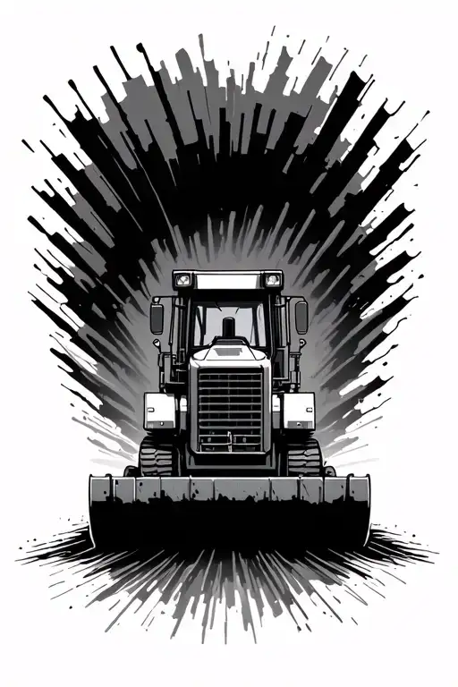 bulldozer surrounded by soundwaves tattoo design idea