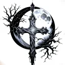 blake cross with a gray moon behind it and Philippians 4 13 tattoo design idea