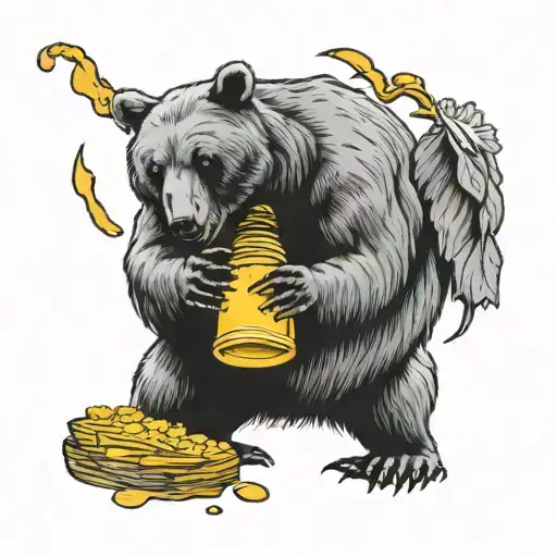 Bear eating honey tattoo design idea