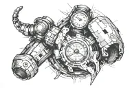 Technology arm with torn skin. Watch with date 4.10.84 tattoo design idea