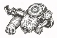 Technology arm with torn skin. Watch with date 4.10.84 tattoo design idea