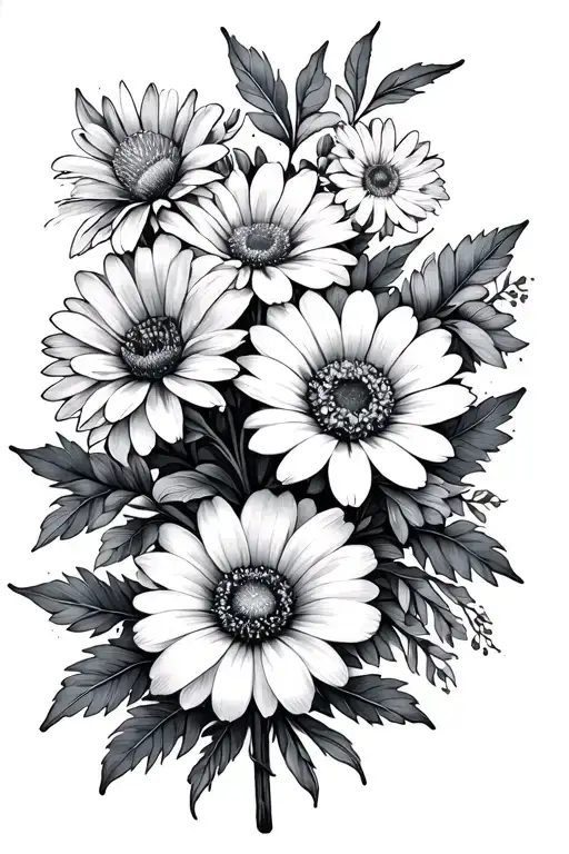 april, september, and december birth flower boquet tattoo design idea