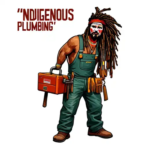 "Indigenous Plumbing " "Indigenous Plumbing " dreadlock painted face Native American plumber holding a toolbox tattoo design idea