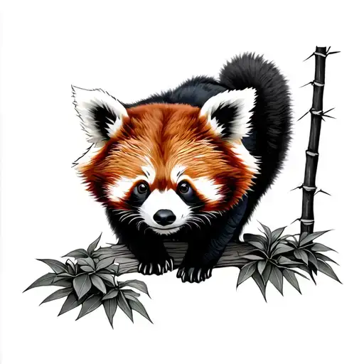 red panda on a bamboo forest tattoo design idea