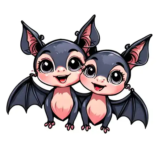 two cute female bats with big eyes that are best friends tattoo design idea