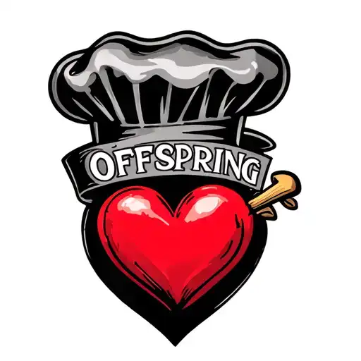the word offspring between a heart and a chef's hat tattoo design idea