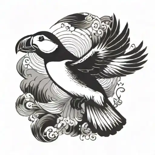 a flying puffin tattoo design idea