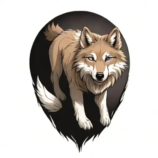 cherokee wolf puppy blue eyes gray and white fur anime tattoo design idea