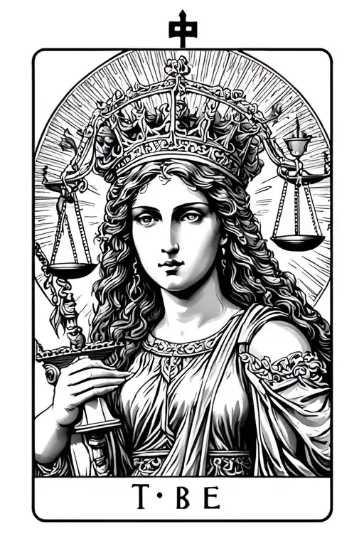 lady justice with the head of the empress tarot card tattoo design idea