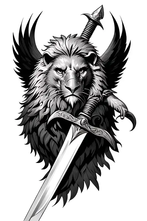 Eagle, lion, warrior wielding a sword, watch tattoo design idea