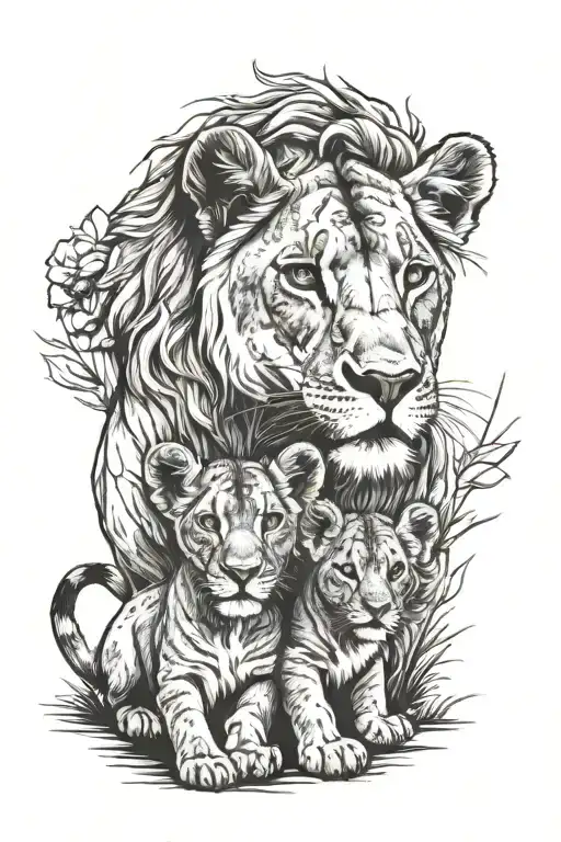 lioness and cub tattoo design idea