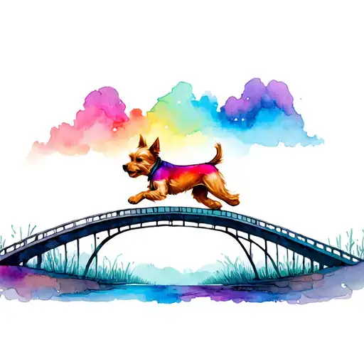 Dog Loss Rainbow Bridge With A Yorkshire terrier Dog Running Across Bridge Tattoo tattoo design idea