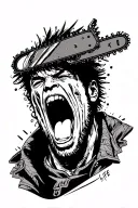 Power from "Chainsaw man" with mouth open, tongue out, enjoy life, tattoo design idea