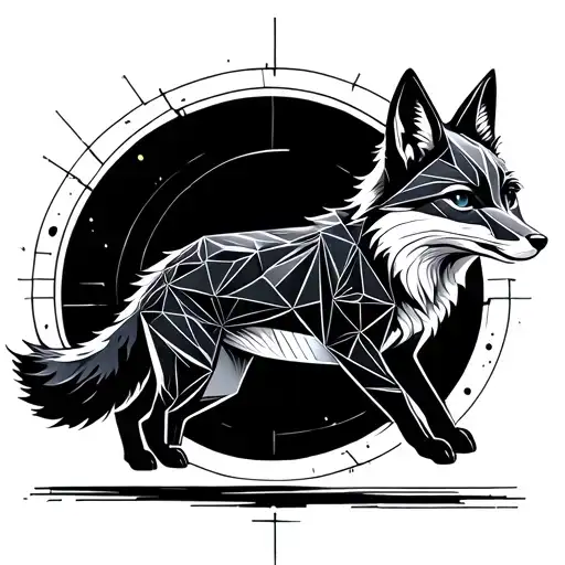 A geometrical fox running to freedom through a portal tattoo design idea