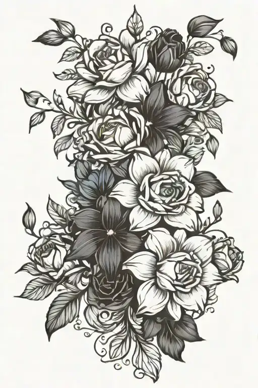 Dark bouquet of flowers tattoo design idea