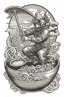 ramen bowl with snowboarder and mountain tattoo design idea